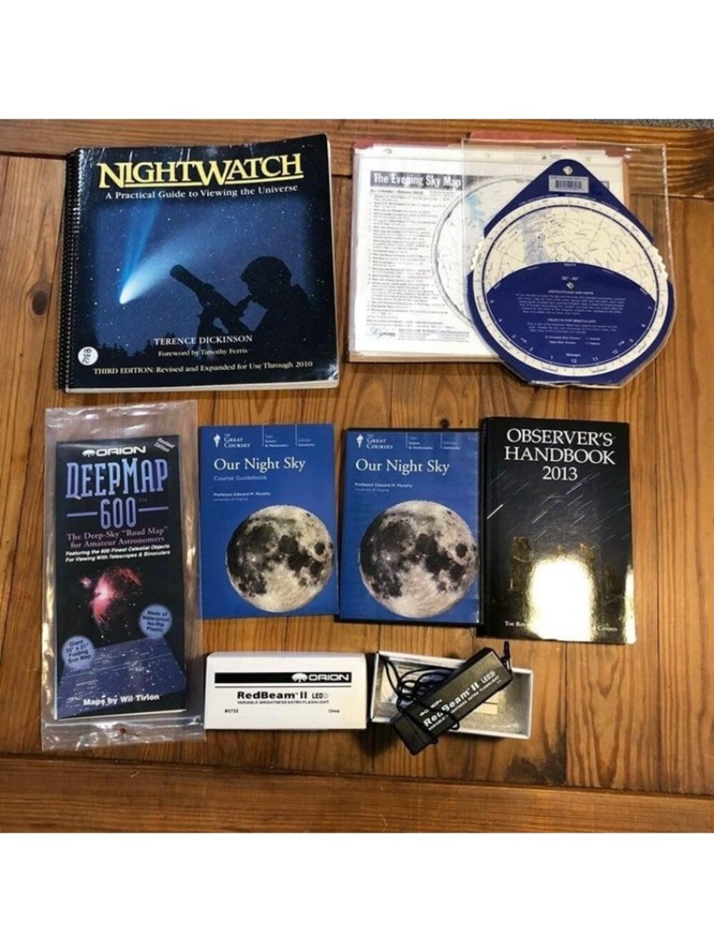 Astronomy Books, CDs, Red Beam II Led Light